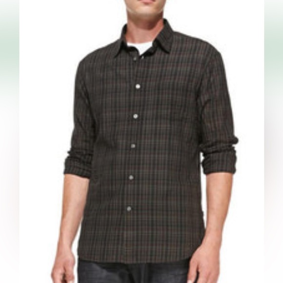 John Varvatos Black Plaid Cotton Button Down Long Sleeve Shirt Size L - Picture 1 of 5
